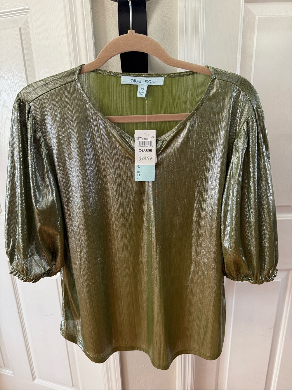 Blue Sol Olive Metallic Puff-Sleeve Blouse